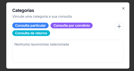 Interface de categorias dentro da consulta no Suryamed