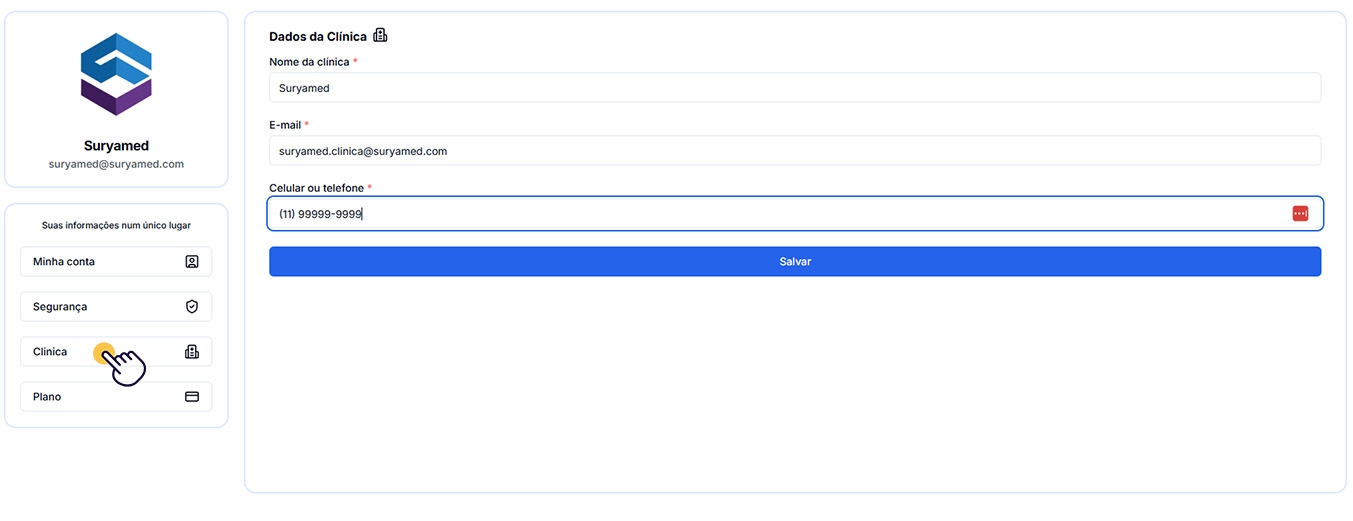 Menu minha conta - app.suryamed.com.br