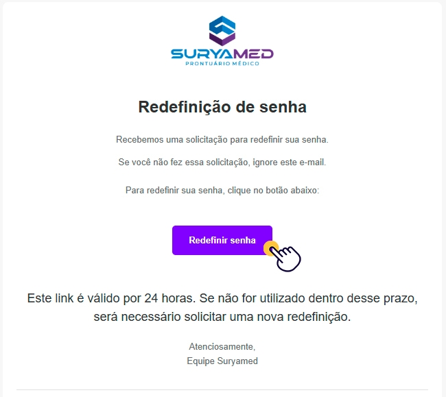 Corpo do e-mail com o botão de redefinição de senha