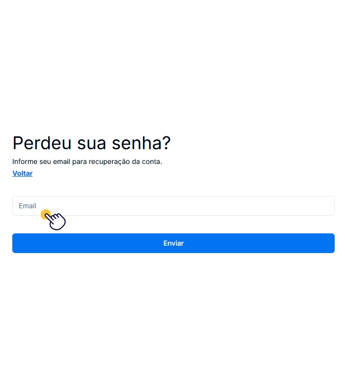 Tela para preenchimento do e-mail de redefinição
