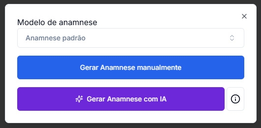 Botão para gerar anamnese com IA no Suryamed