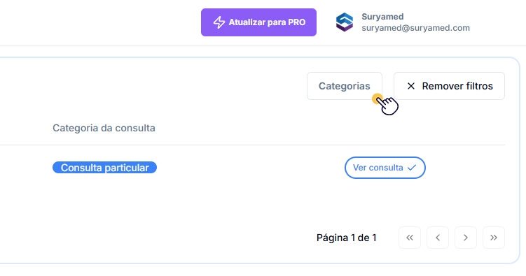 Gerenciamento de categorias na listagem de consultas do Suryamed