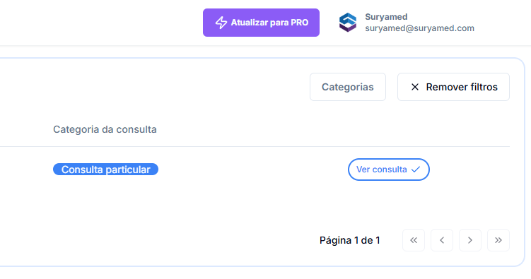 Página de listagem de consultas
