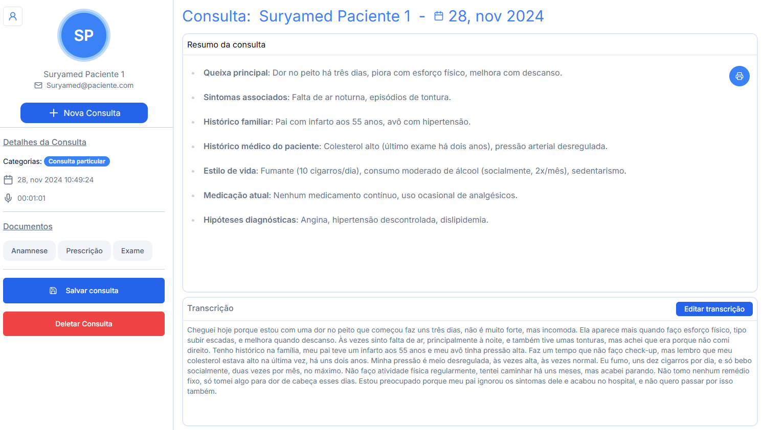 Tela de edição de consulta